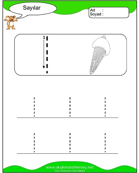 okul öncesi 1 sayısı çizgi çalışması